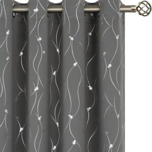 Blackout Curtains for Bedroom/Living Room 84 Inch Length 2 Panels Set, Dark Grey Room Darkening Thermal Insulated Grommet Window Drapes with Pattern, Each Panel 52 x 84 Inch