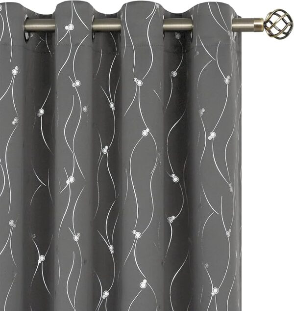 Blackout Curtains for Bedroom/Living Room 84 Inch Length 2 Panels Set, Dark Grey Room Darkening Thermal Insulated Grommet Window Drapes with Pattern, Each Panel 52 x 84 Inch
