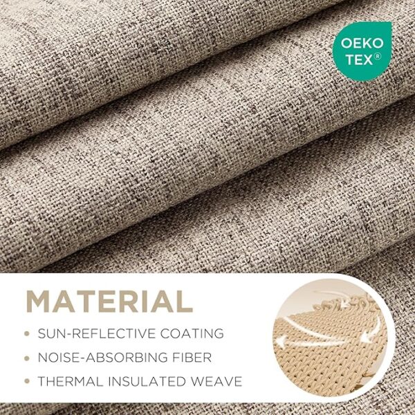 Natural Linen Curtains 84 inch Long, Thermal Insulated 100% Blackout 2 Panels Light Blocking Drapes, Rod Pocket & Back Tabs, Darkening Privacy for Living Room - Image 3