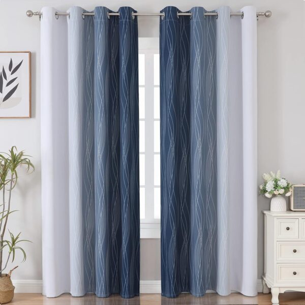 Navy Blue and Greyish White Blackout Curtains for Bedroom 84 Inches Long, Full Room Darkening Grommet Curtains for Living Room,Thermal Insulated Ombre Drapes,52Wx84L,2 Panels - Image 3