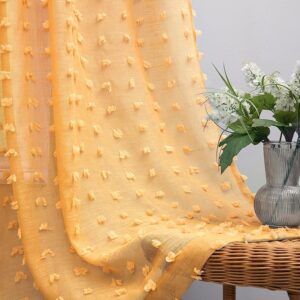 Yellow Textured Curtains 84 Inch Length 2 Panels for Living Room Bedroom Dining Room Boho Back Tab Rod Pocket Pom Pom Tufted Gold Semi Sheer Curtain 84 Inches Long for Nursery Girls Kids Room