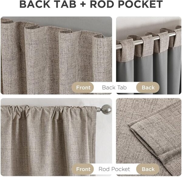 Natural Linen Curtains 84 inch Long, Thermal Insulated 100% Blackout 2 Panels Light Blocking Drapes, Rod Pocket & Back Tabs, Darkening Privacy for Living Room - Image 2